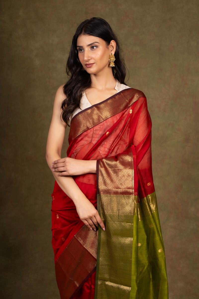 Zari Border Maheshwari Cotton Silk Saree