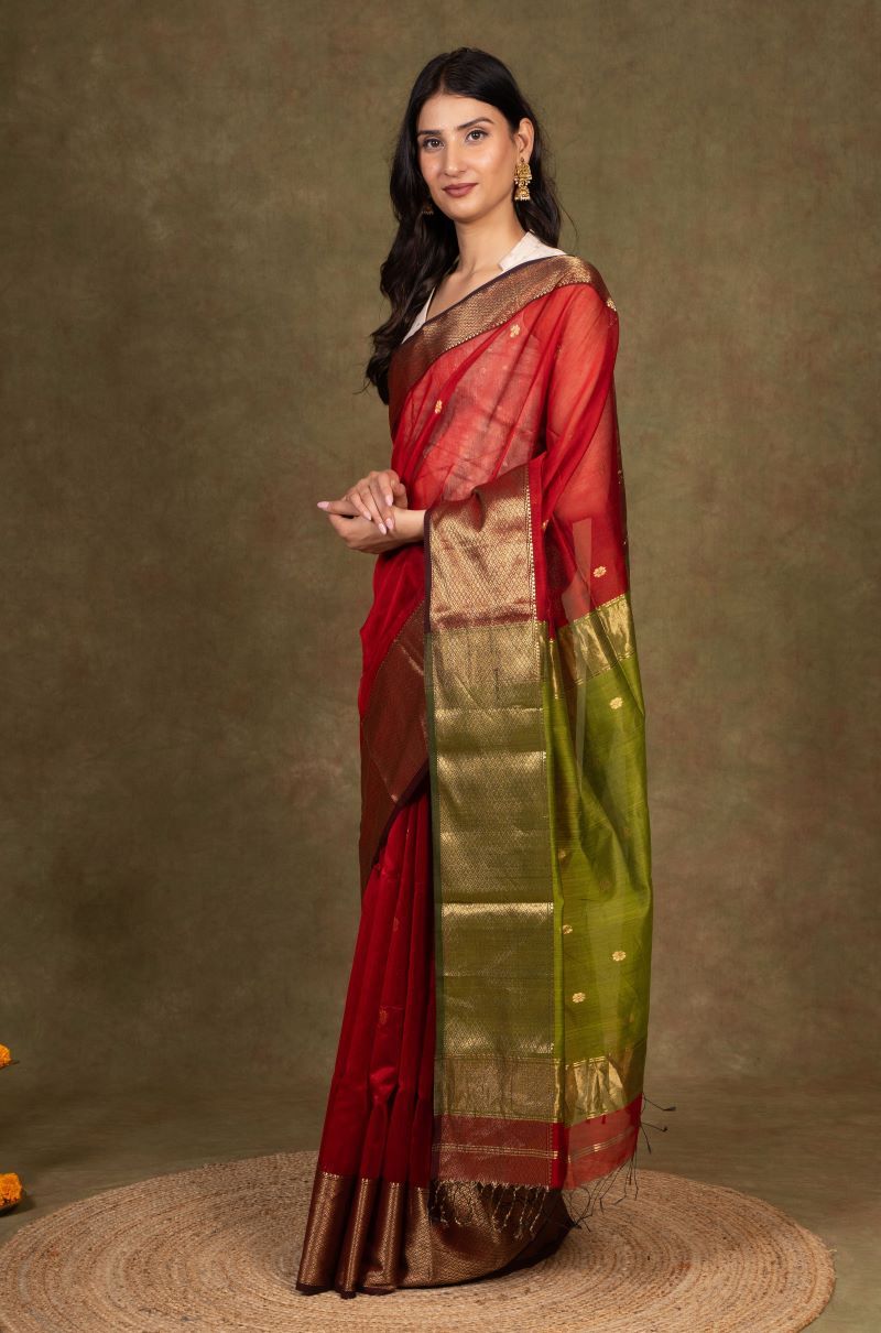 Zari Border Maheshwari Cotton Silk Saree