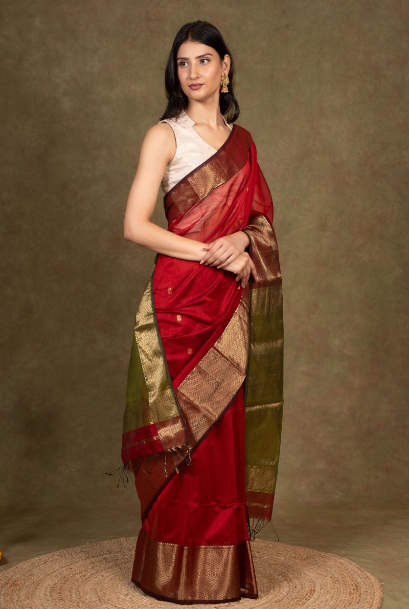 Zari Border Maheshwari Cotton Silk Saree