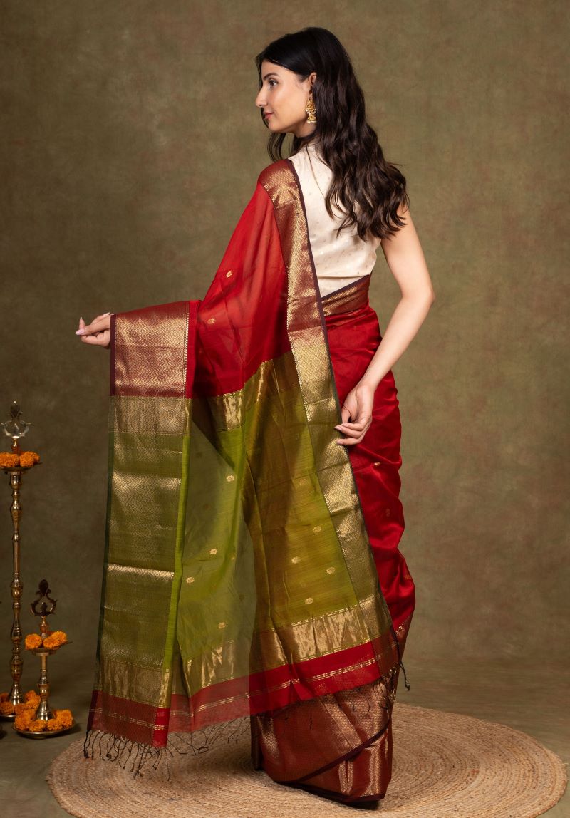 Zari Border Maheshwari Cotton Silk Saree