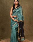 Pine Teal Maheshwari Cotton Silk Saree