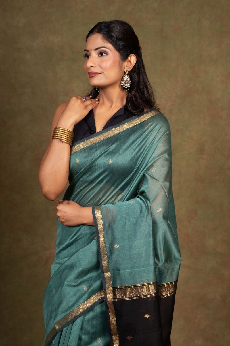 Green Maheshwari Cotton Silk Saree