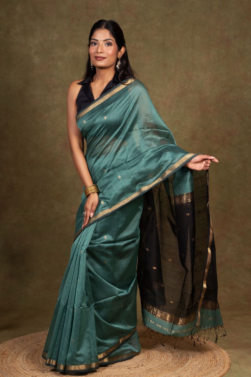 zari border Maheshwari Cotton Silk Saree