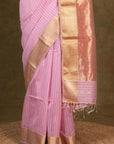 Lilac Stripes Zari Border Maheshwari Silk Saree