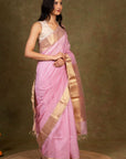 Lilac Stripes Zari Border Maheshwari Silk Saree