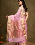 Lilac Stripes Zari Border Maheshwari Silk Saree