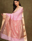 Lilac Stripes Zari Border Maheshwari Silk Saree