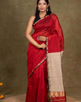 Maheshwari Cotton Silk Saree – Crimson Red