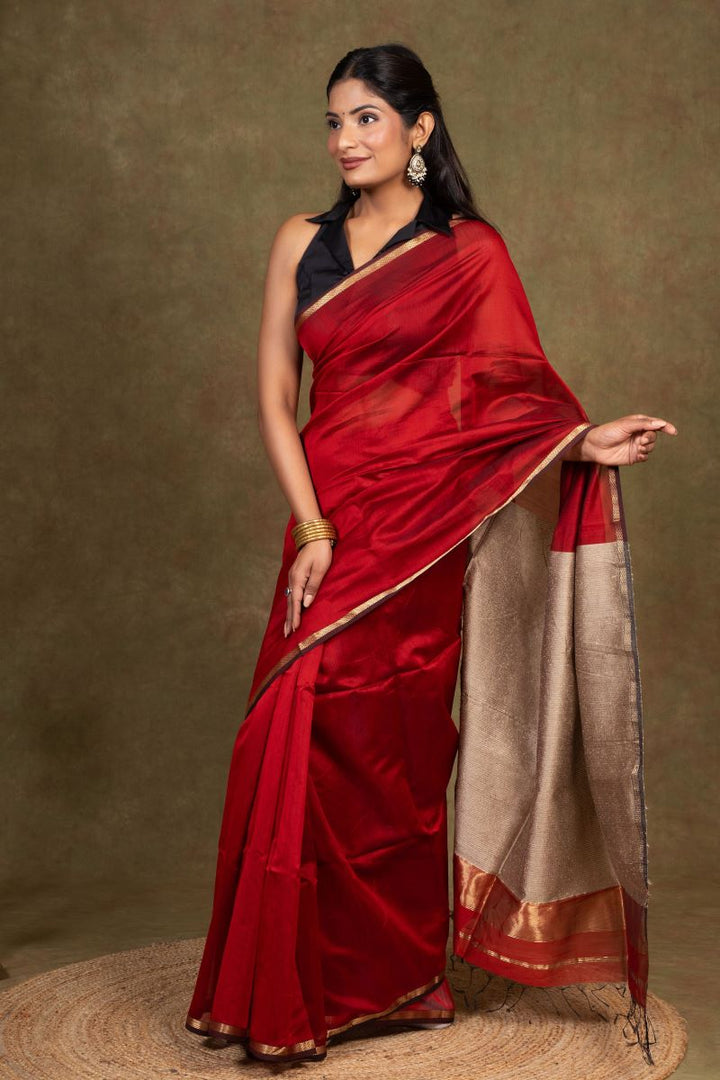 Ghicha Pallu Maheshwari Cotton Silk Saree