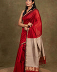 Red Maheshwari Cotton Silk Saree