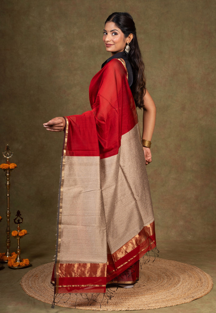 Red Maheshwari Silk Saree