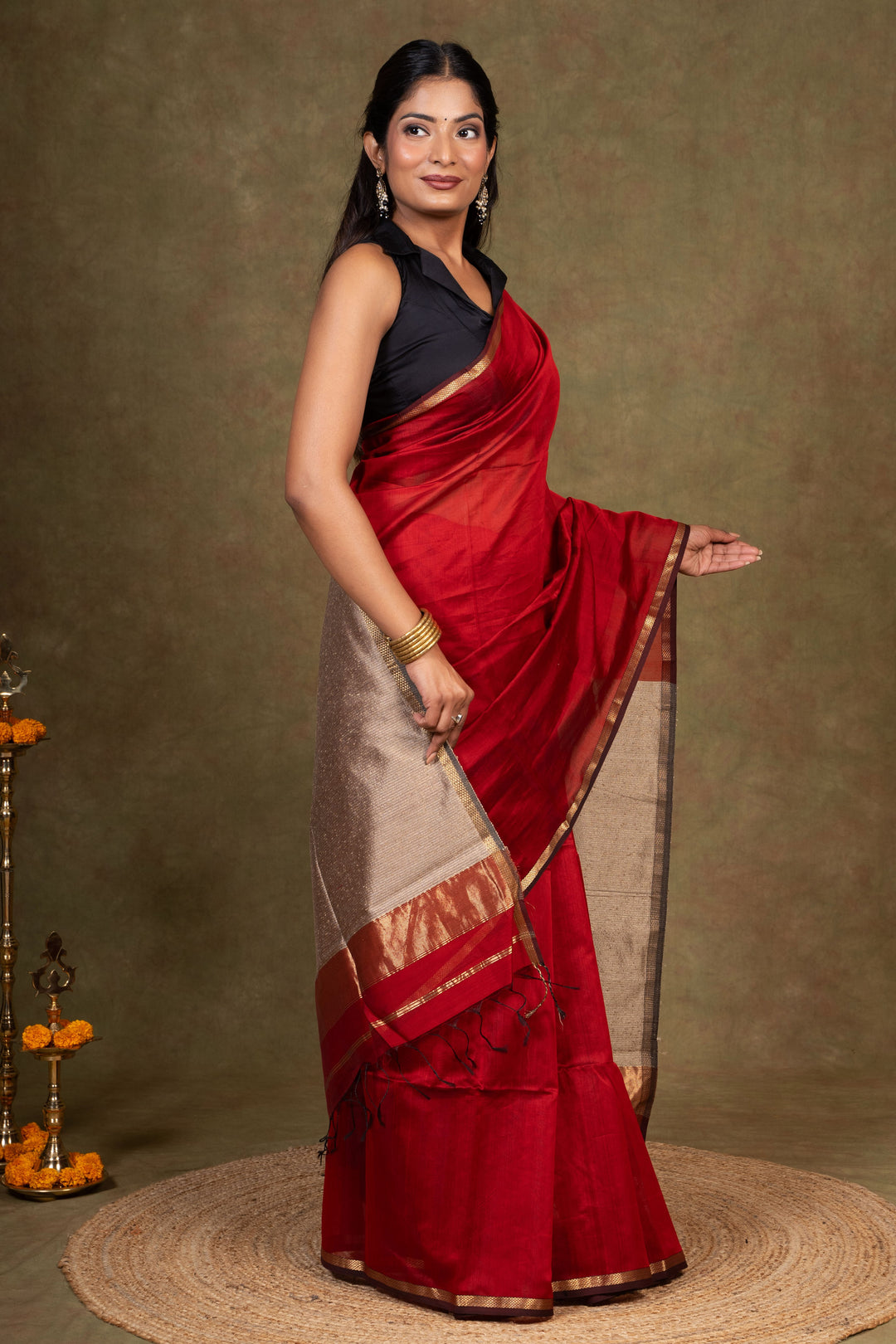 Ghicha Pallu Maheshwari Silk Saree