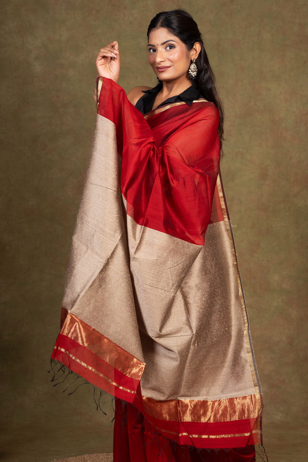 Ghicha Pallu Red Maheshwari Cotton Silk Saree