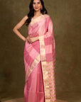 Petal Rouge Zari Border Maheshwari Silk Saree