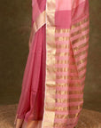 Petal Rouge Zari Border Maheshwari Silk Saree