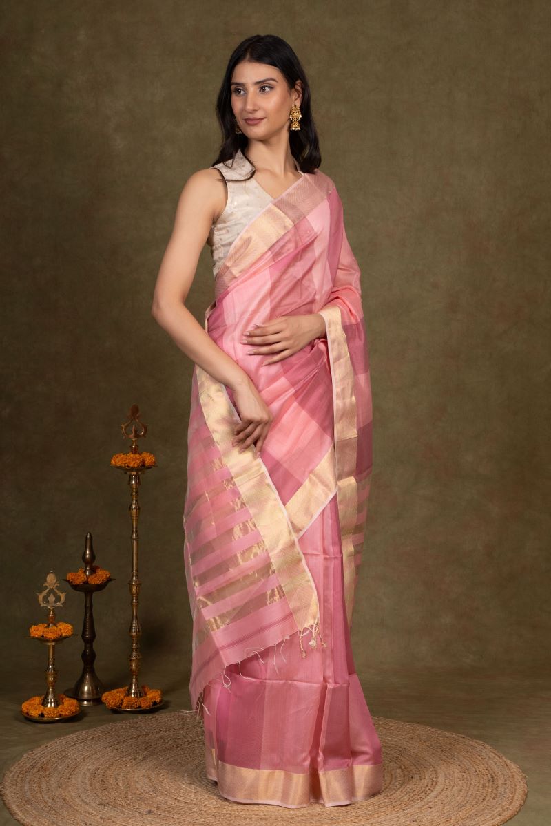 Petal Rouge Zari Border Maheshwari Silk Saree