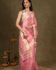 Petal Rouge Zari Border Maheshwari Silk Saree