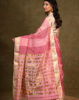 Petal Rouge Zari Border Maheshwari Silk Saree