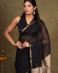 Black Maheshwari Cotton Silk Saree