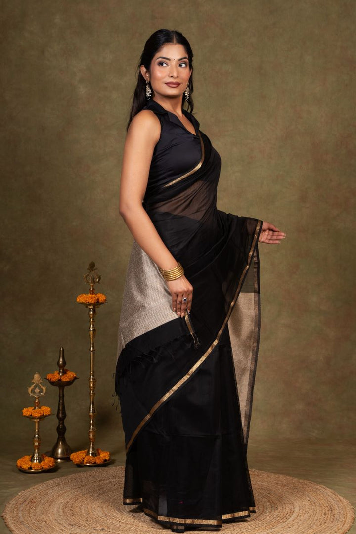 Black Maheshwari Saree