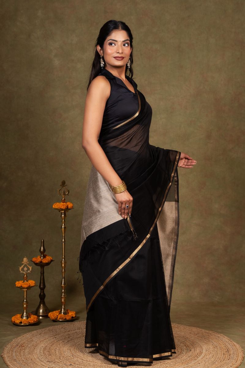 Black Maheshwari Saree