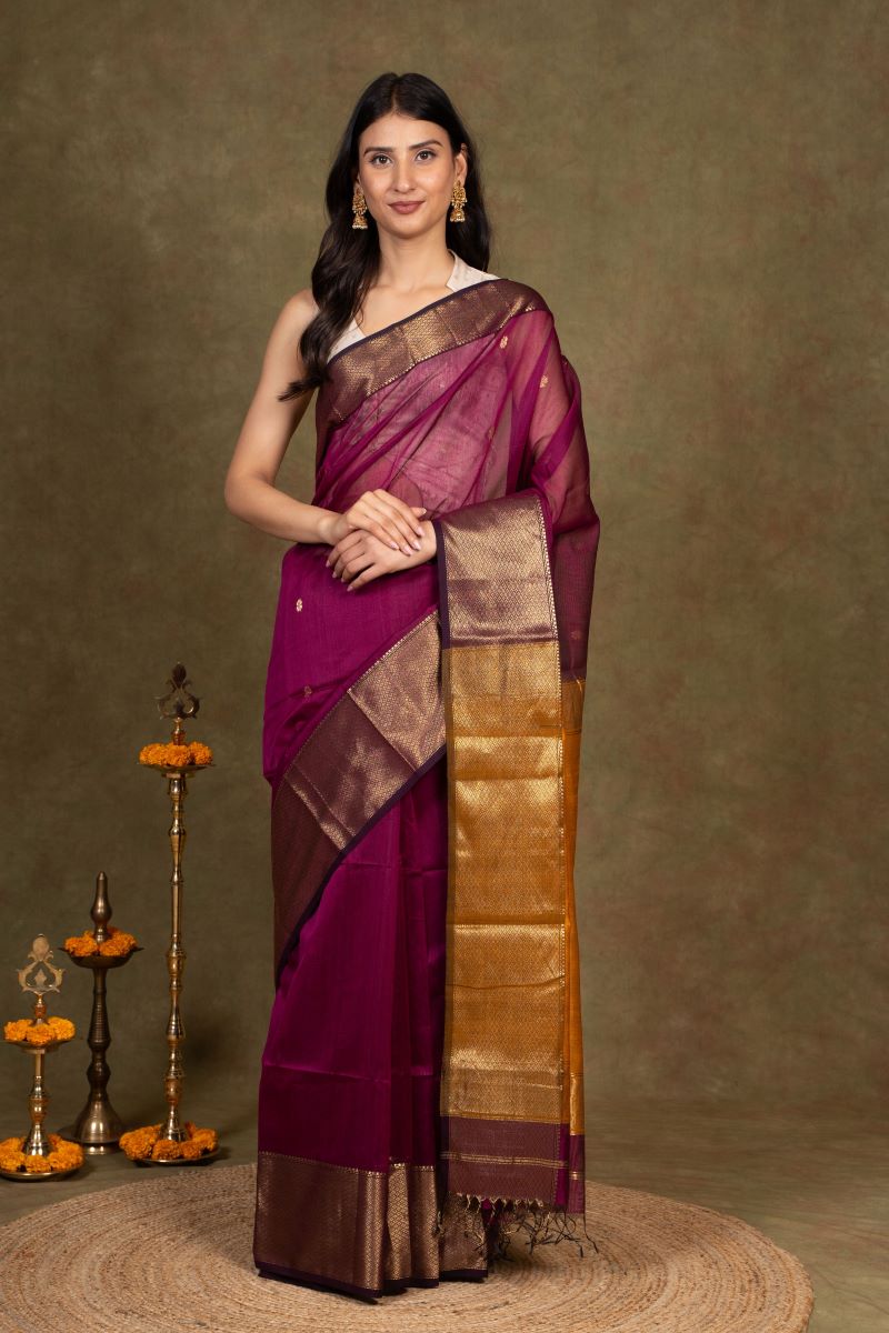 Zari Border Maheshwari Silk Saree