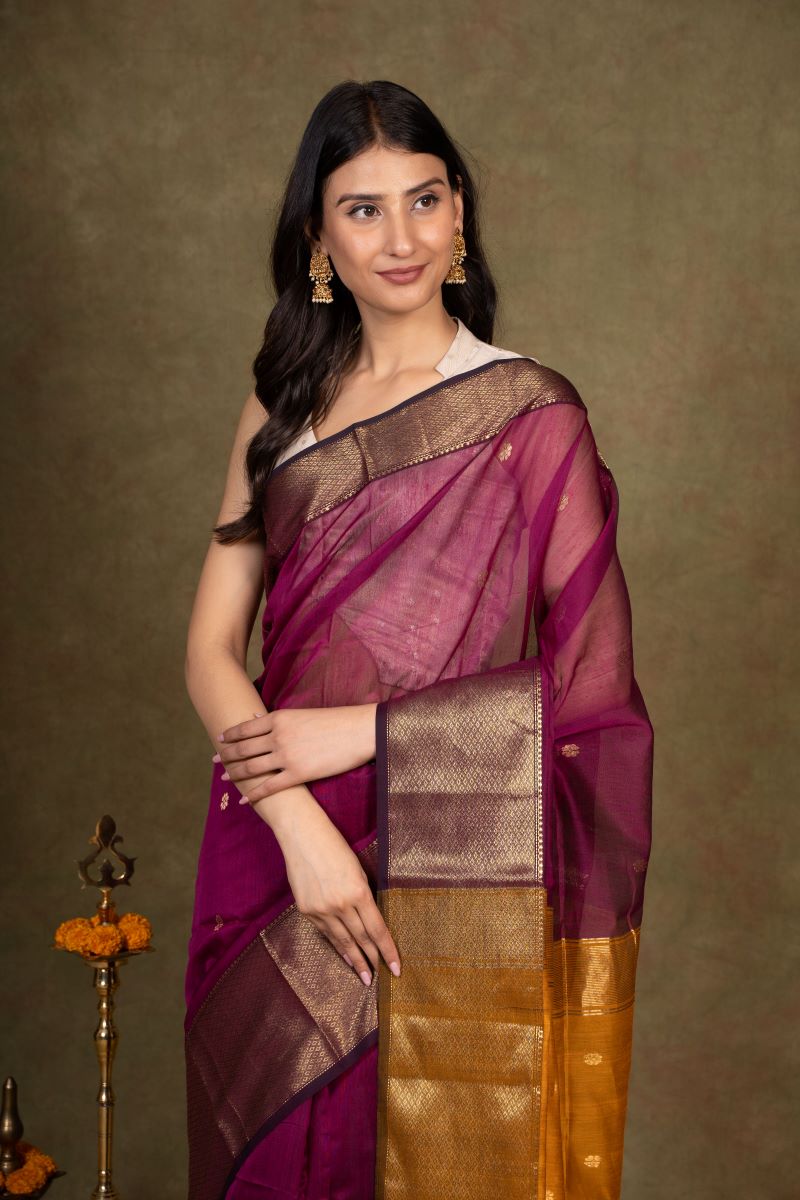 Zari Border Maheshwari Silk Saree