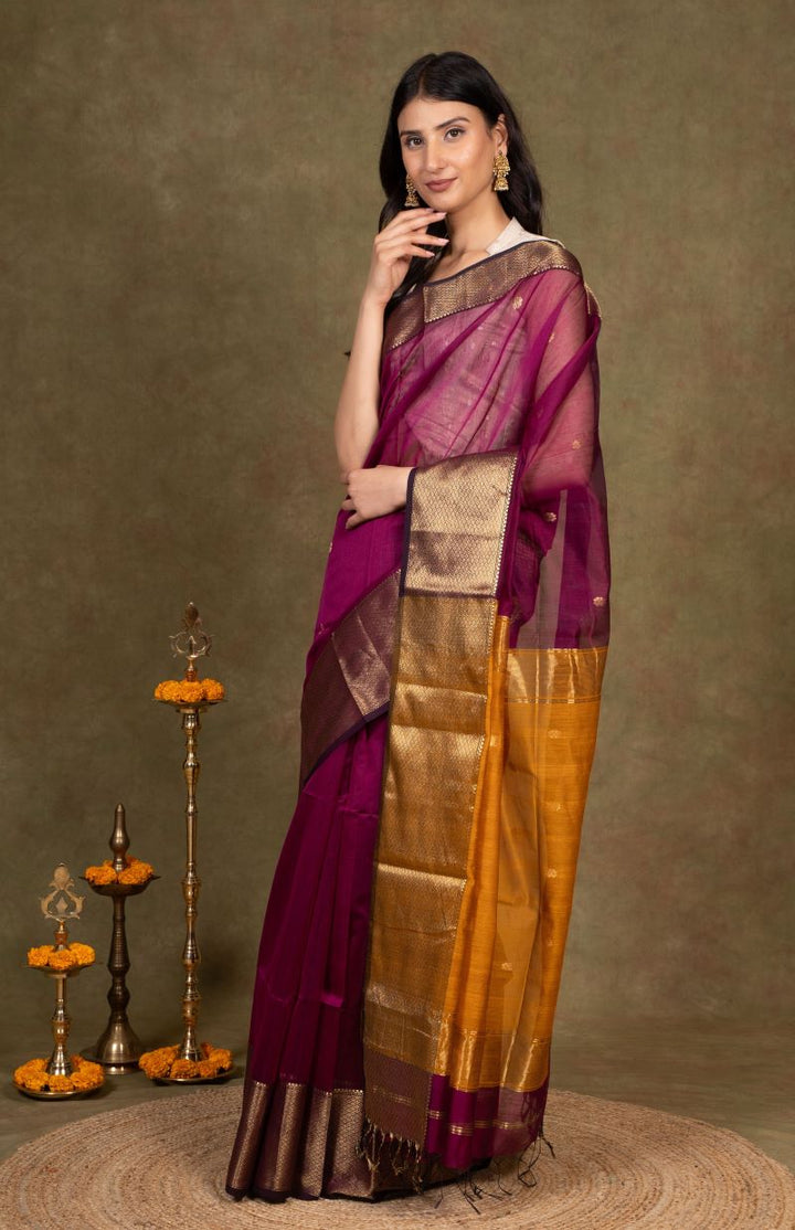 Zari Border Maheshwari Silk Saree