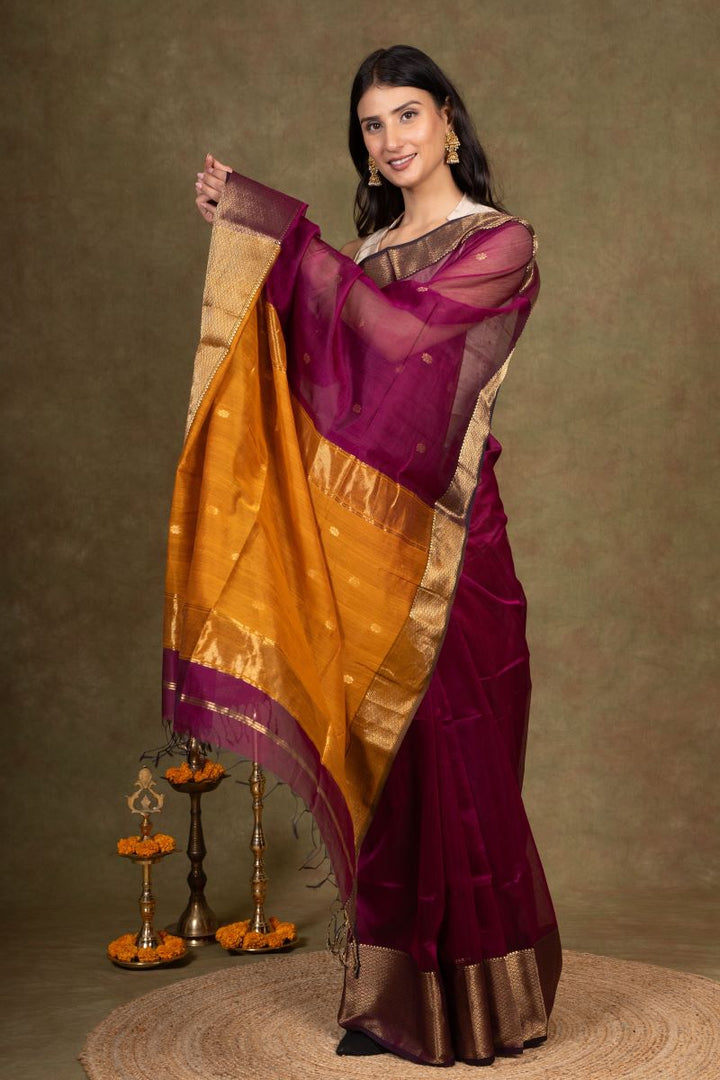 Zari Border Maheshwari Silk Saree