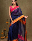 Blue Resham Border Maheshwari Silk Saree