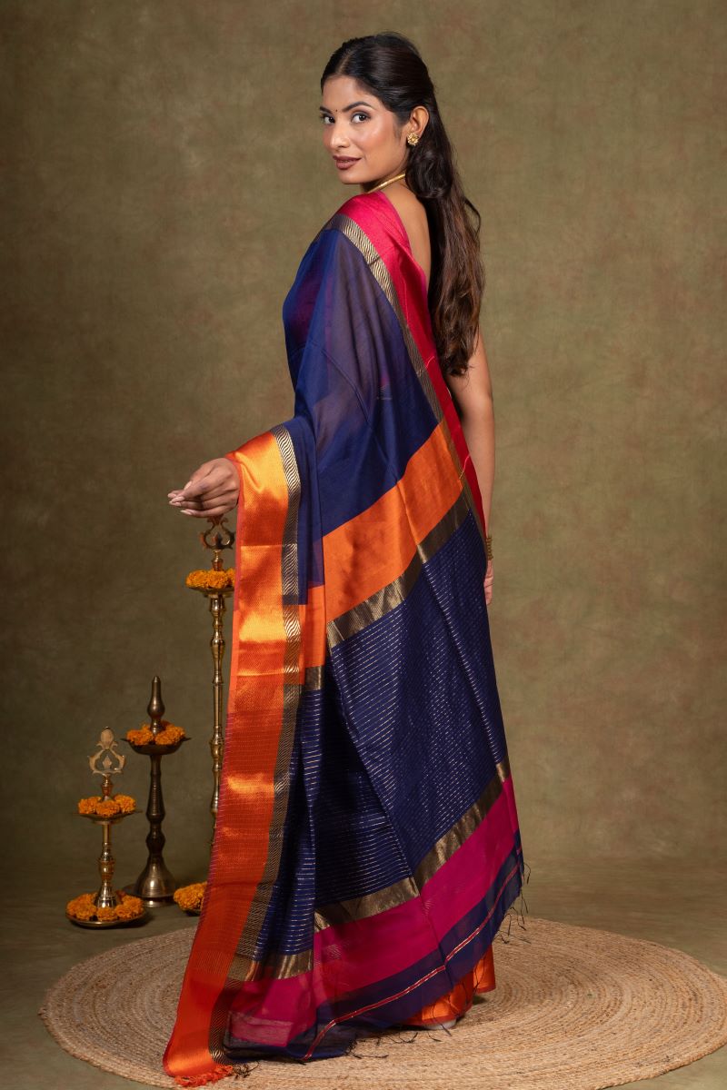 Blue Maheshwari Silk Saree