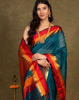 Teal Maheshwari Silk Saree