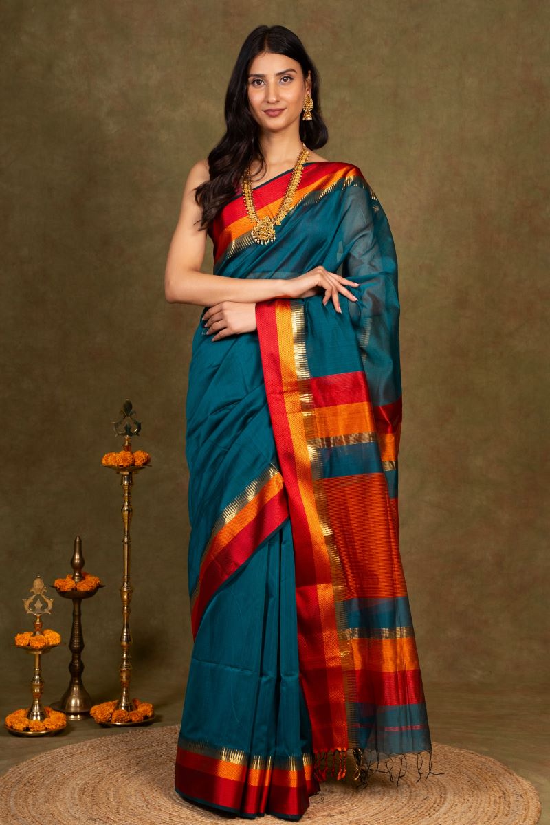 Resham Border Maheshwari Silk Saree