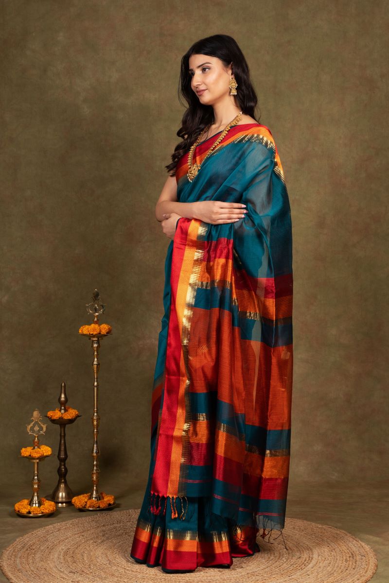 Teal Maheshwari Saree