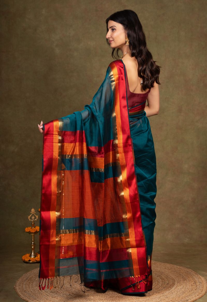 Teal Maheshwari Saree