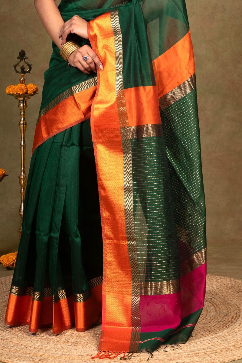 Golden Grove Resham Border Maheshwari Silk Saree