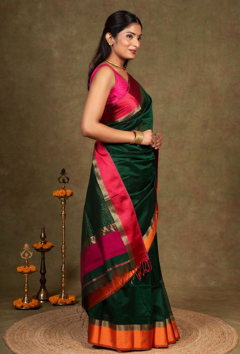 Golden Grove Resham Border Maheshwari Silk Saree