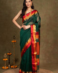 Green Resham Border Maheshwari Cotton Silk Saree