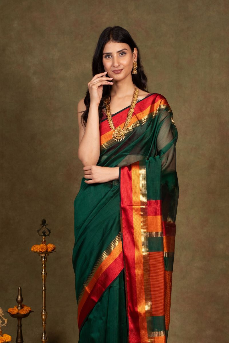 Green Maheshwari Cotton Silk Saree