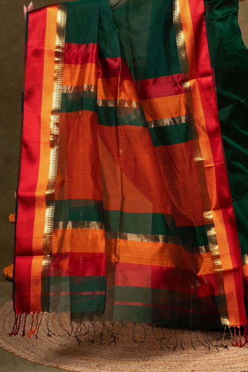 Green Maheshwari Silk Saree