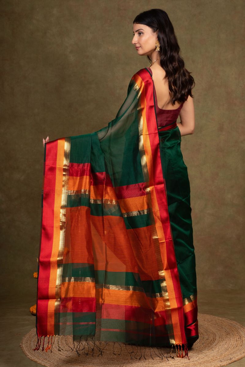 Green Resham Border Maheshwari Silk Saree