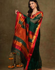 Green Resham Border Maheshwari Silk Saree