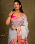 Silver Shine Tissue Silk Maheshwari Saree