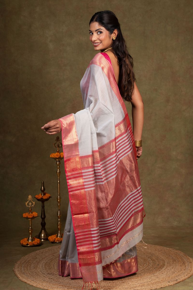 Silver Shine Tissue Silk Maheshwari Saree