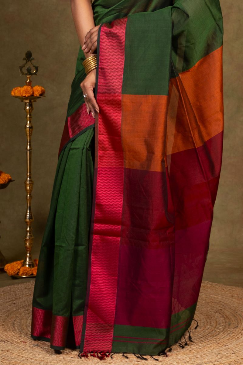 Rustic Grove Resham Border Maheshwari Silk Saree