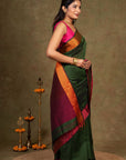 Rustic Grove Resham Border Maheshwari Silk Saree