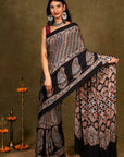 Black Ajrakh Modal Silk Saree