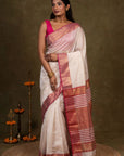 White Magenta Maheshwari Tissue Silk Saree