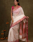 White Maheshwari Tissue Silk Saree