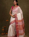 White Magenta Tissue Silk Maheshwari Saree